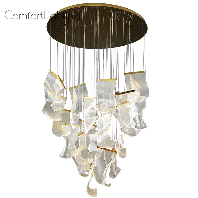 

Nordic Luxury Guide Chandelier Lighting modern Adjustable Ceiling Lamp Dining Living Room Decoration Duplex Rotating Staircase