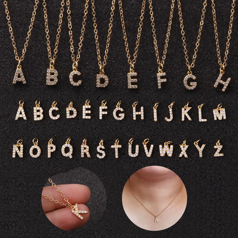 

1Pcs 26 English Letter Necklace Zircon Pendant Womens Jewelry Necklace Love Necklaces Girls Gifts the First Letter Accessories