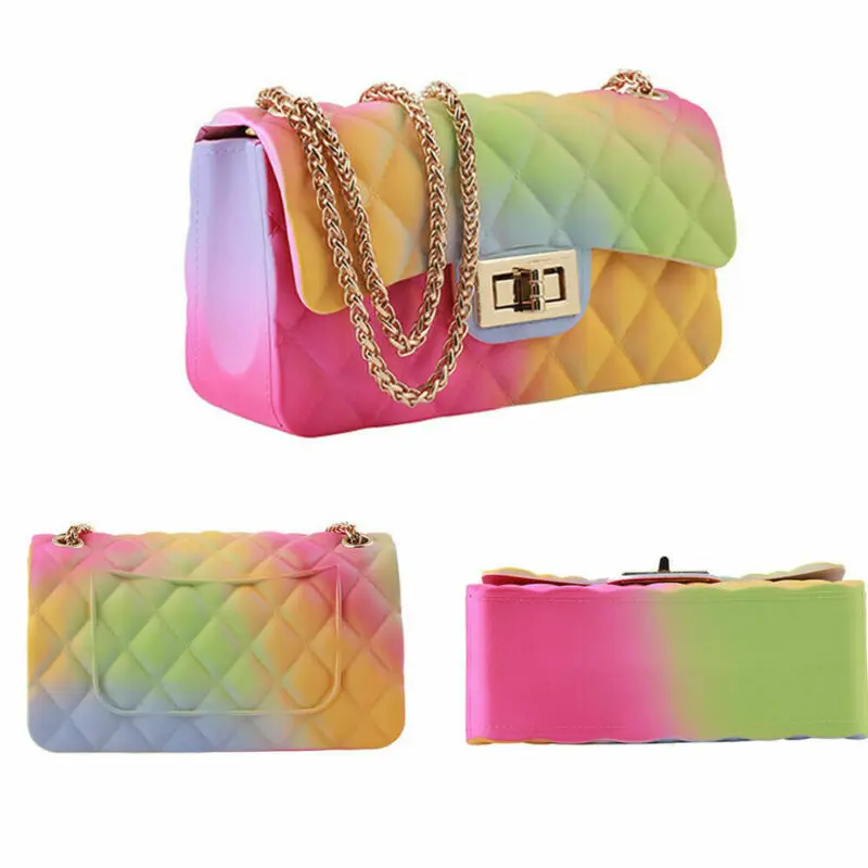 

Fashion Ladies Jelly Chain Bag Women's Rainbow PVC Bag Shoulder Bag Handbag