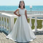 Новинка для девочек в цветочек, держащих букет невесты на свадьбе, платья трапециевидной формы Тюль с длинным рукавом, с жемчужиными вышивками, детское длинное платье для первого причастия для маленьких девочек