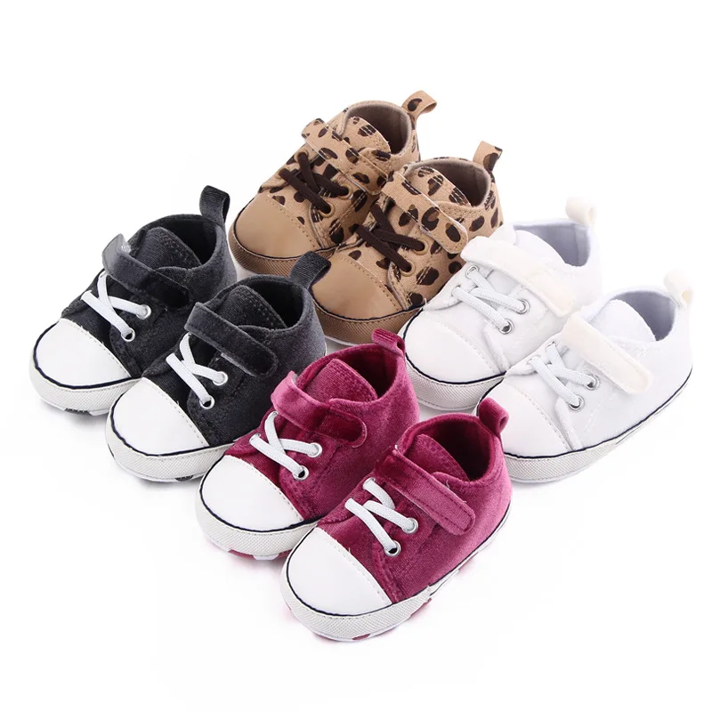 

Lovely First Walkers Newborn White Trainers Baby Girl Boy Soft Sole Shoe Anti Slip Canvas Sneaker Prewalker Black Leopard 0-18M