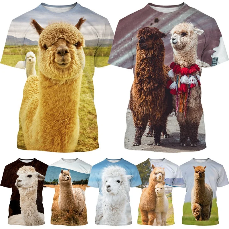 

Cute Animal Alpaca 3D Printing Men's Summer T-shirt Fashion Casual Round Neck Harajuku Short Sleeve Tops