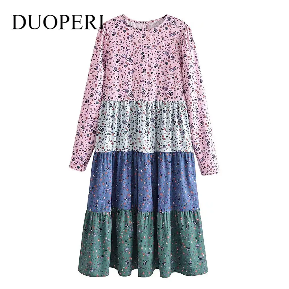 

Платье-миди женское с круглым вырезом и длинным рукавом