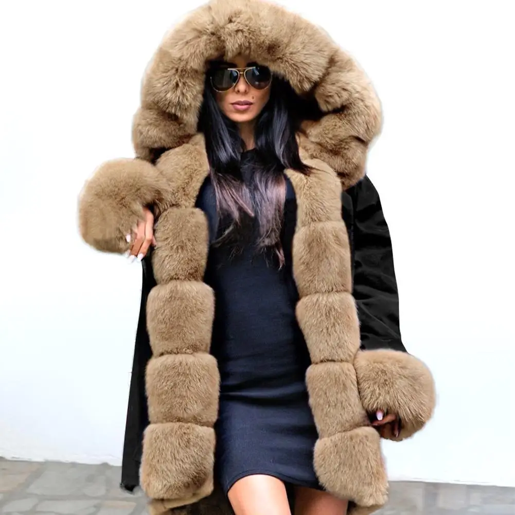 Женская зимняя куртка пальто модное женское с капюшоном искусственный мех