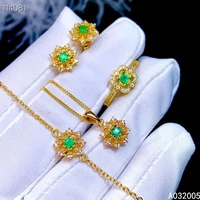 kjjeaxcmy fine jewelry 925 sterling silver inlaid natural emerald ring pendant earring bracelet set luxury supports test