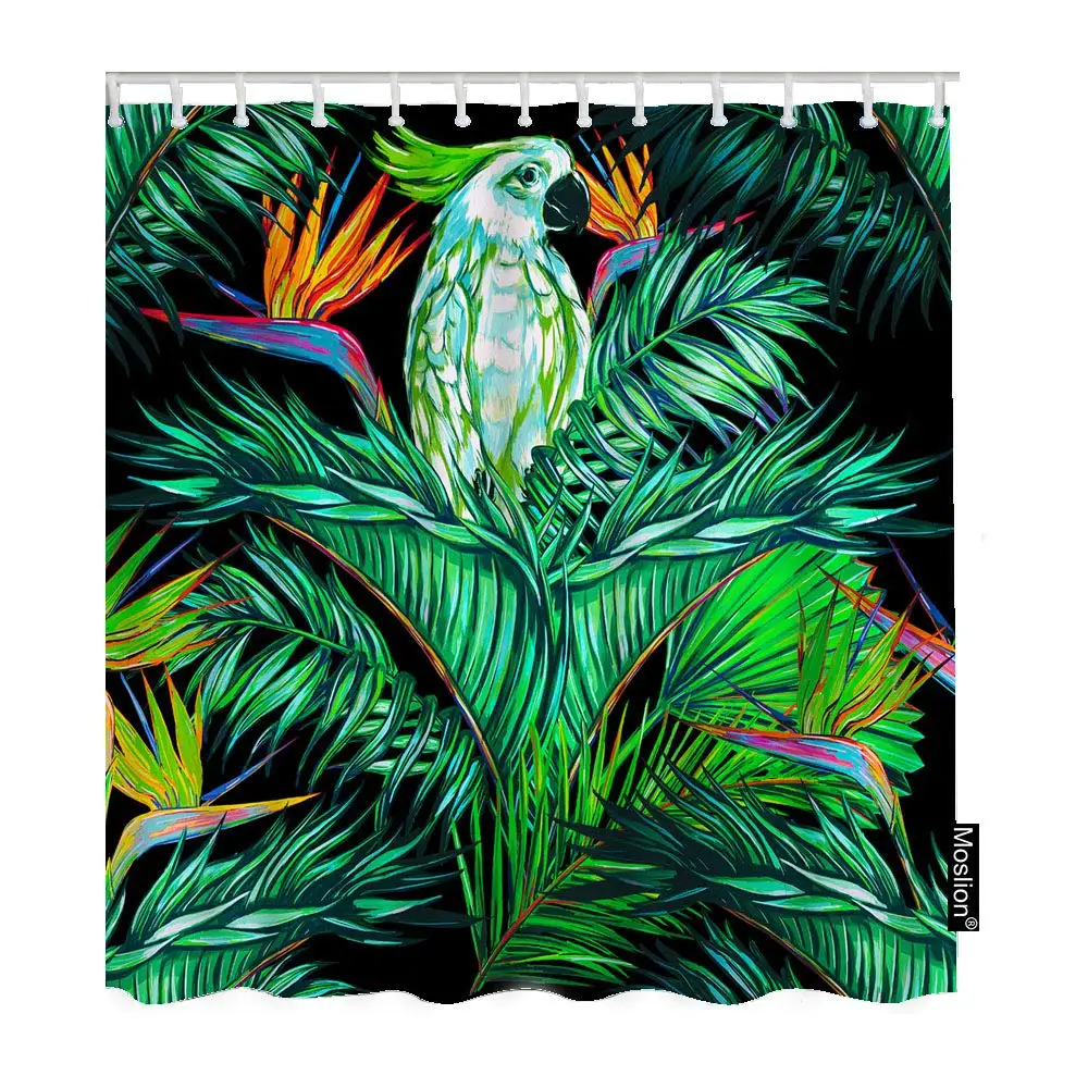

Parrot Floral Jungle Tropical Palm Leaves Plants Bird Paradise Flower Nature Funny Shower Curtain