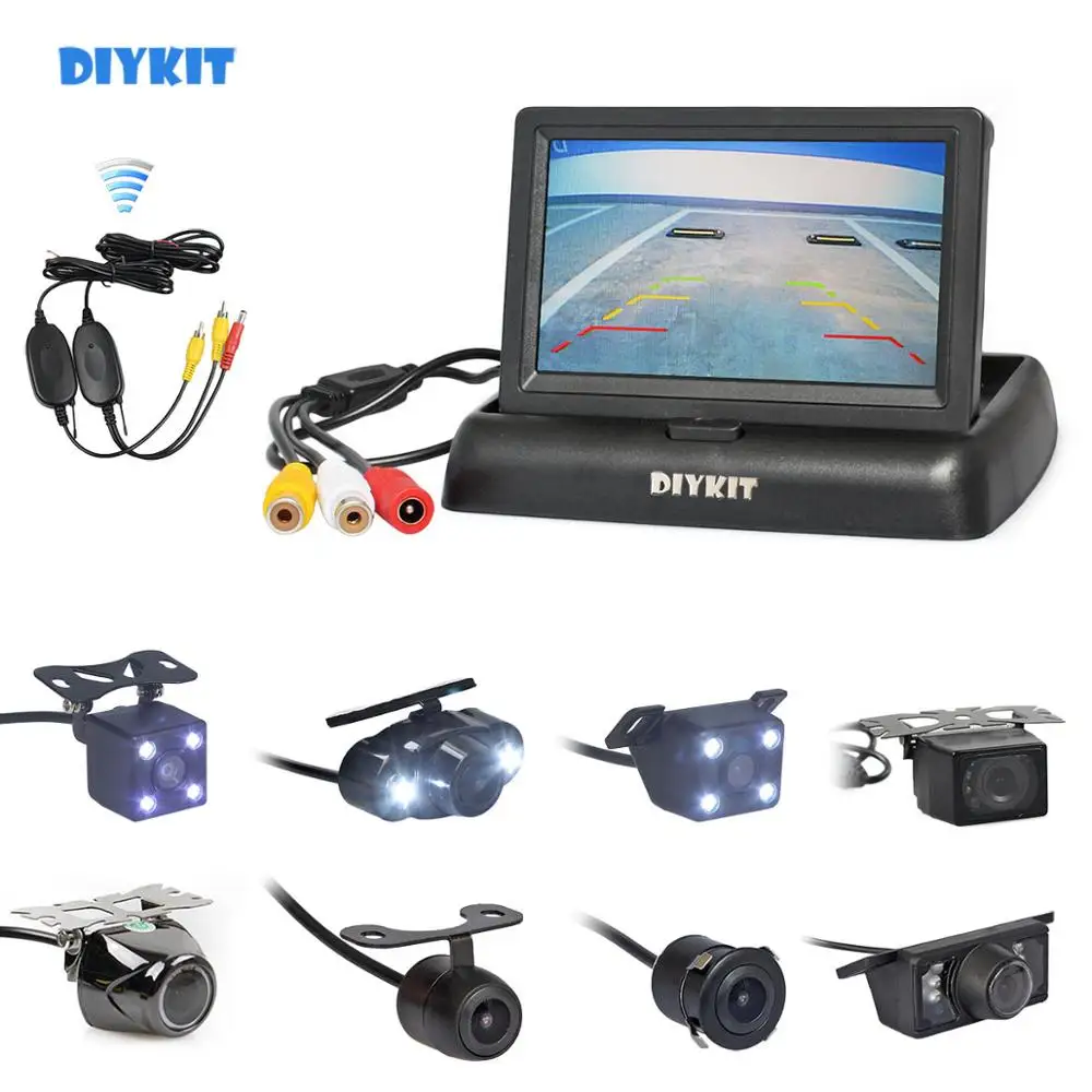 Diykit, беспроводной 4,3 дюймовый складной автомобильный монитор ночного видения резервная камера заднего вида Автомобильная камера заднего вида