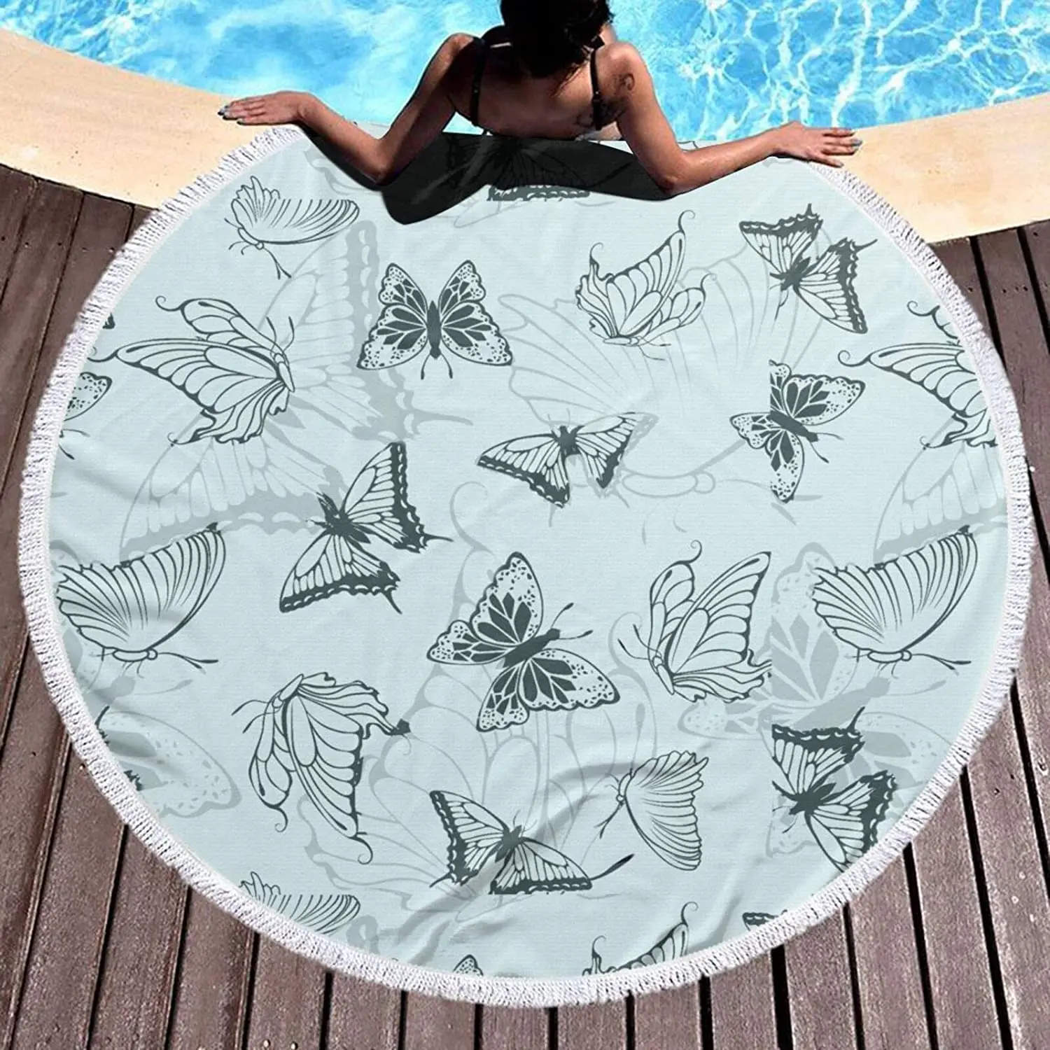 

Round Beach Towel Watercolor Jellyfish Large Blanket Microfiber Thick Absorbent with Tassels Girl 59 Inch Yoga Mat Tapestry