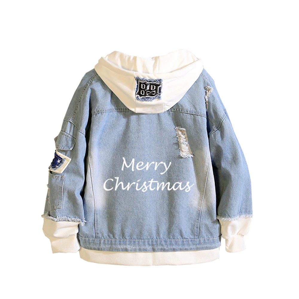 

GSYGSY Unisex Winter Xmas Denim Jacket Fashion Hoodie Merry Christmas Sweatshirt for Teens Boys Girls Jean Coat Cosplay Outwear