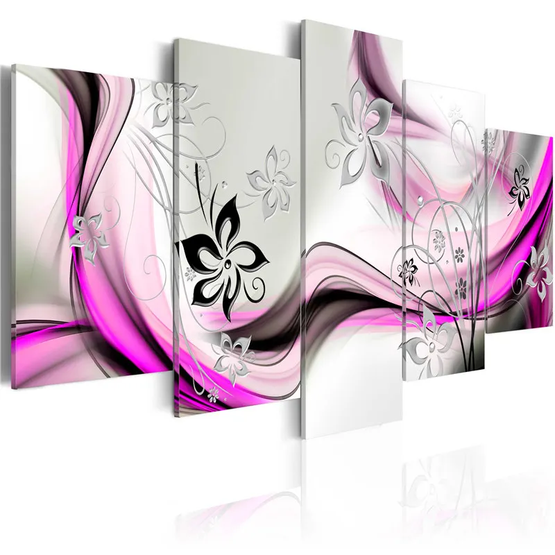 

Modern Painting Canvas 5 Panels Exquisite Background Abstract Flower Good Quality Fashion Wall Art Home Decoration Picture