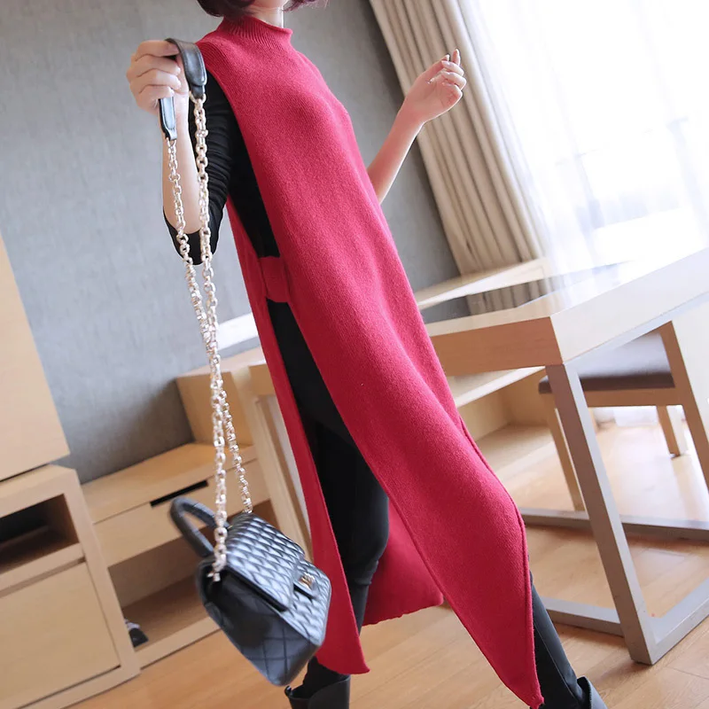 Женское трикотажное платье XITAO однотонное до колена с высоким воротником без