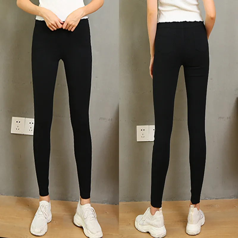 Женские черные леггинсы однотонные брюки с высокой талией флисовые большого