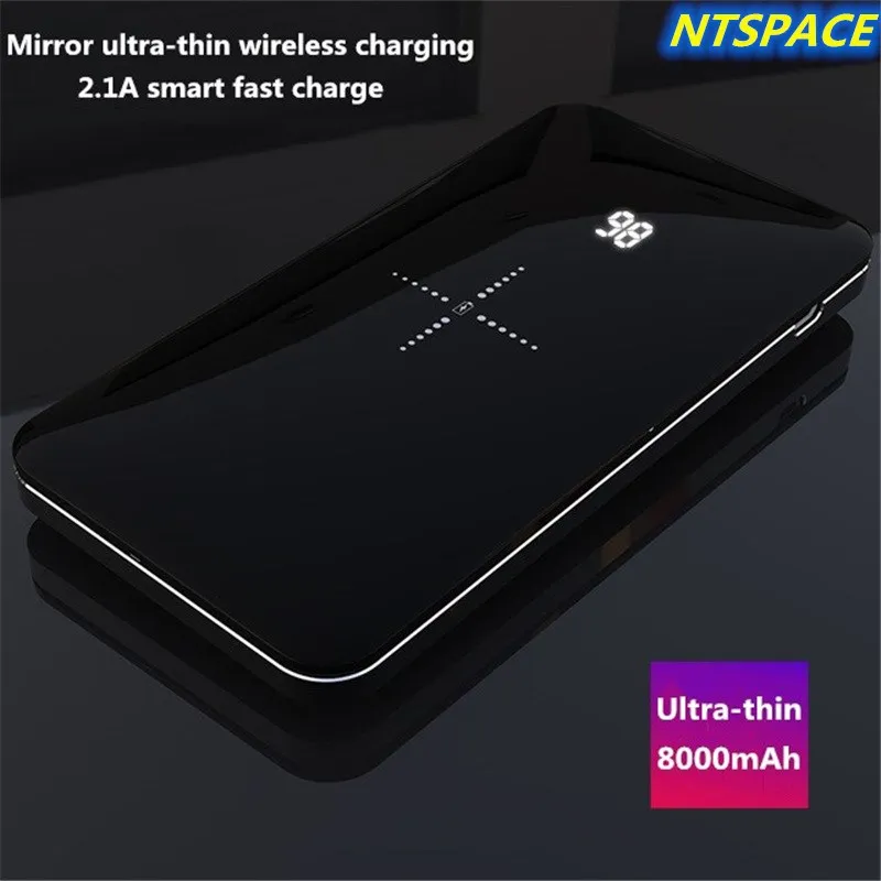 Портативный внешний аккумулятор с беспроводной зарядкой QI 8000 мАч зарядное