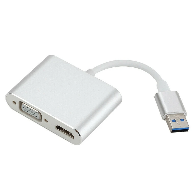 

USB 3.0 2.0 to HDMI VGA HD TV Adapter Cable External ie Card Converter Silver