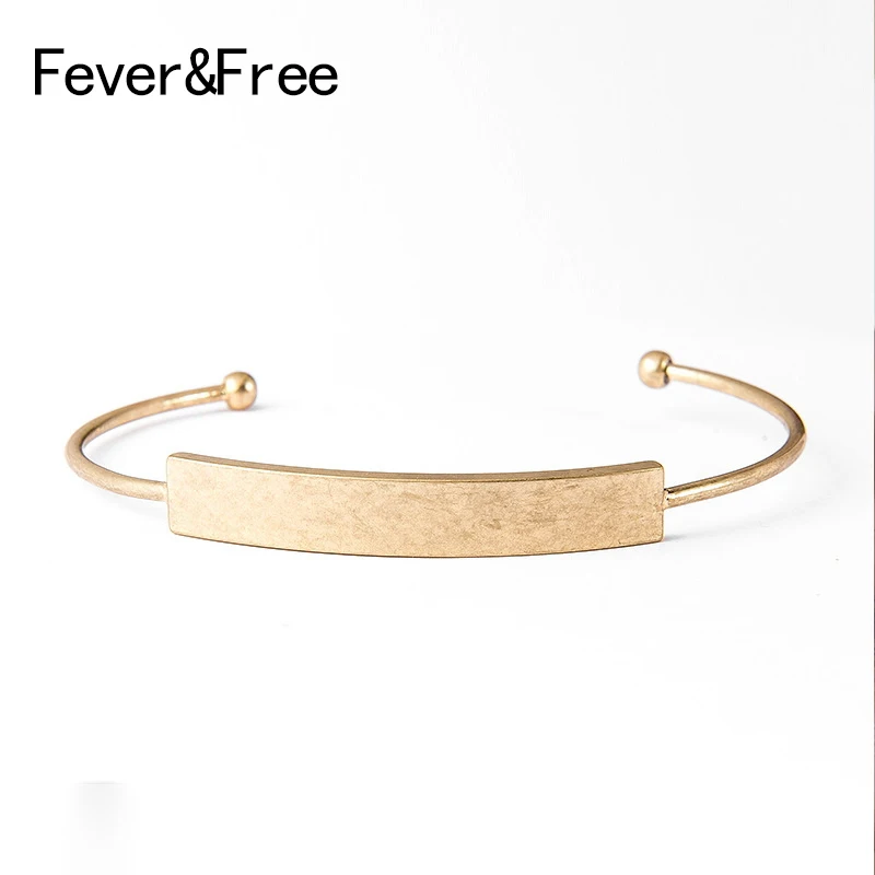 Fever & Free винтажный брендовый золотой браслет Открытый на запястье прямоугольник