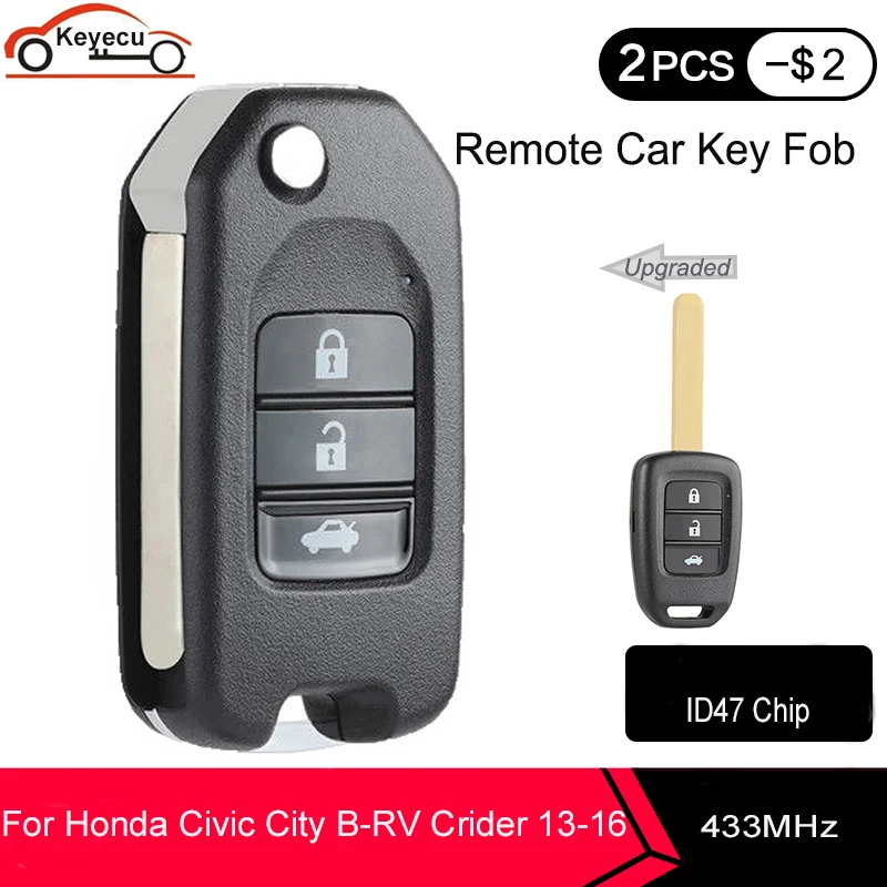 KEYECU обновлен дистанционный ключ брелок от машины 433 МГц ID47 чип для Honda Civic Сити B RV