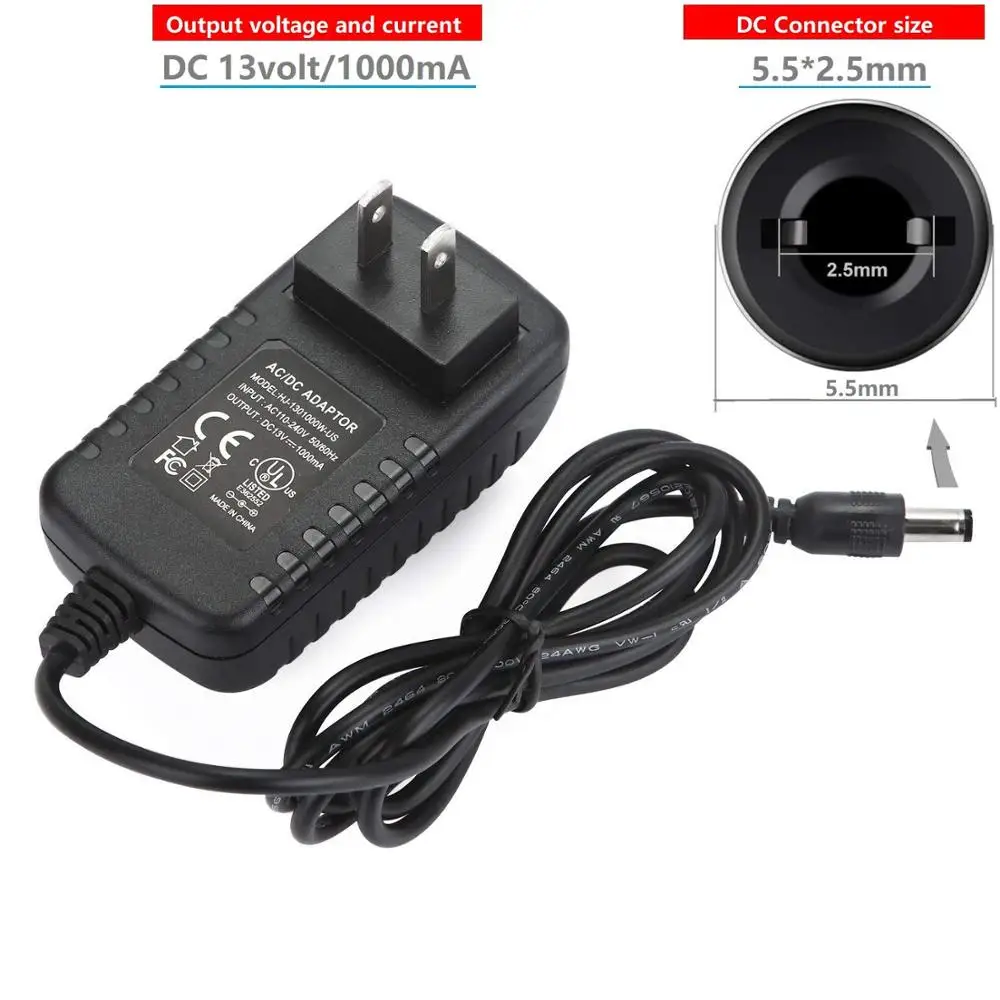 DC 13V 1A Power Supply 13v DC Adapter DC Power Cord  for LED Strip Lights,CCTV Camera,Router,Video Telephone,Soundbar,DVD