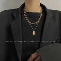 hip hop hipster necklace irregular vintage graphic pendant fashion double stacked clavicle chain
