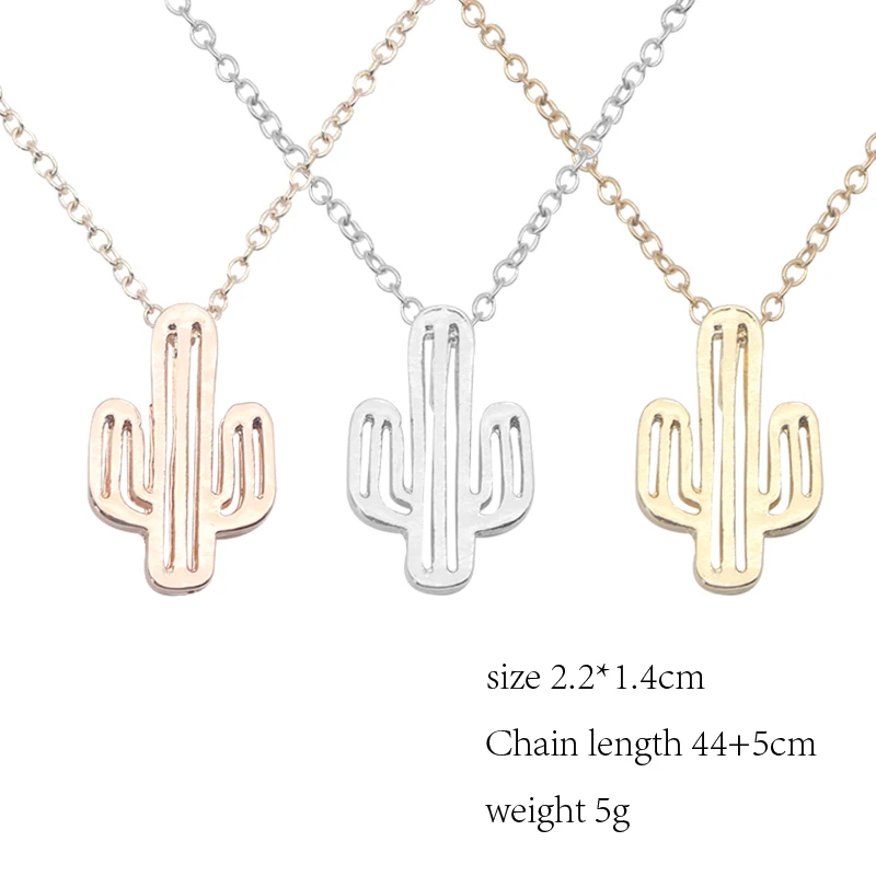 Простые полые кактус ожерелье розовое золото Лето минималистский пустыня