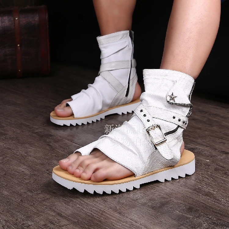 Мужские сандалии гладиаторы из натуральной кожи короткие босоножки с кружевом