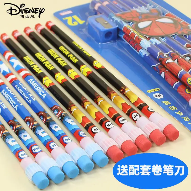 

Disney Marvel children's primary school with rubber head pencil hb pencil Iron Man Captain America Spider-Man boys students