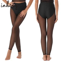 womens footless tights black sheer mesh lyrical modern dance ballet leggings yoga pants competition performance costume