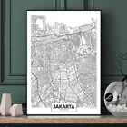 Карта знаменитого города, Индонезия, Джакарта, Картина на холсте, настенные картины, черно-белые плакаты и принты, домашний декор для гостиной
