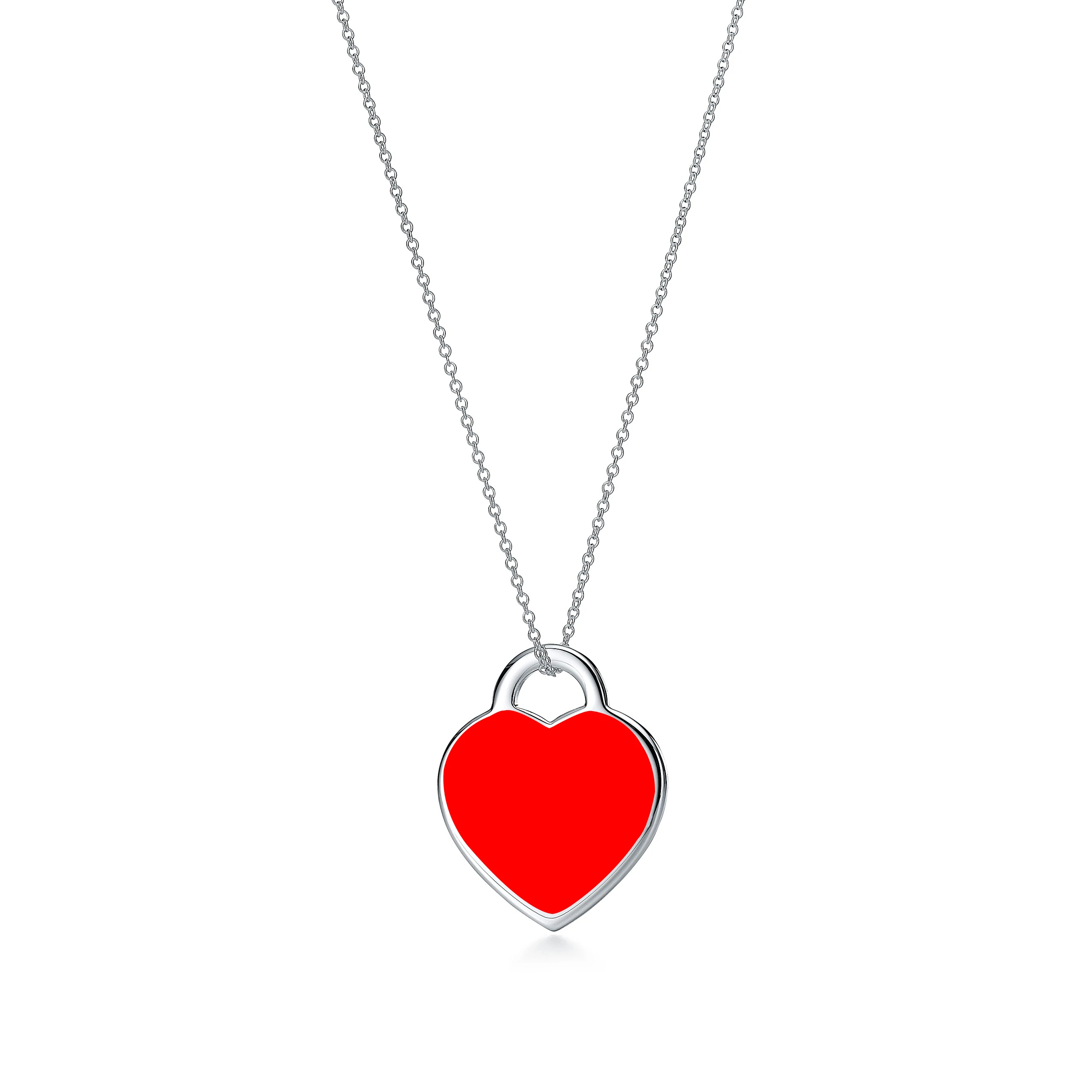 

925 sterling silver enamel love heart-shaped necklaces women's necklace original 1:1 Fashion Classic souvenir gift