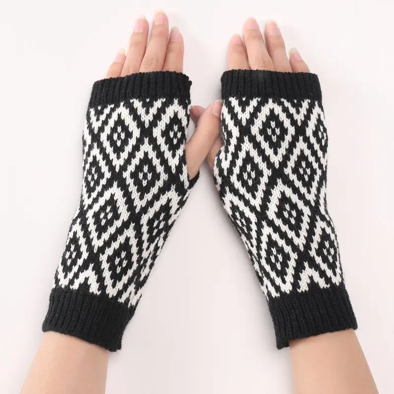 

Autumn Winter Stretchy Half Finger Gloves Knitted Fingerless Typing Gloves Warm Soft Comfy Hand Warmer