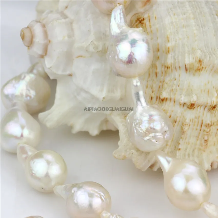 

APDGG Genuine Natural 13-15*16-22mm Edison Cultured baroque white pearl strands loose beads women lady jewelry DIY