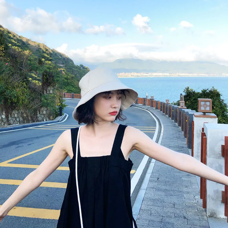 

Women Cotton Bucket Hat Summer Foldable Sunscreen Panama Cap Female Girls Outdoor Fisherman Hat Sun Prevent Hats