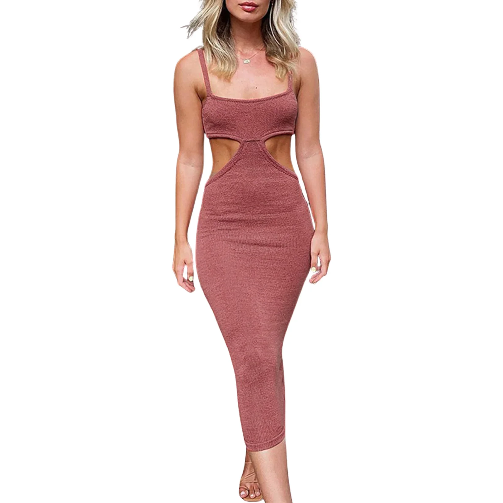 

Женское летнее сексуальное платье-комбинация, однотонное облегающее пляжное платье на бретелях-спагетти с вырезами и открытой спиной