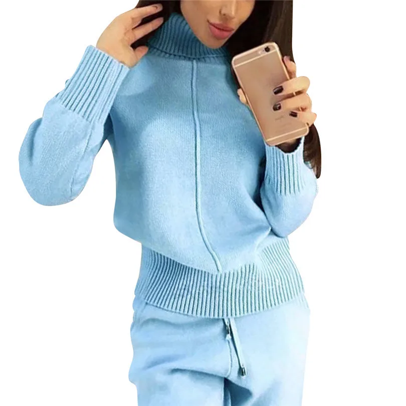

TYHRU Woman Knitted Suit Soft Warm Winter Women's Knitting Tracksuit Solid Color Pullover Sweater & Pant 2 Piece Set