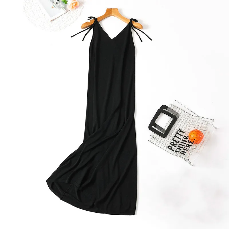 Женское летнее длинное трикотажное платье без рукавов с V образным вырезом и