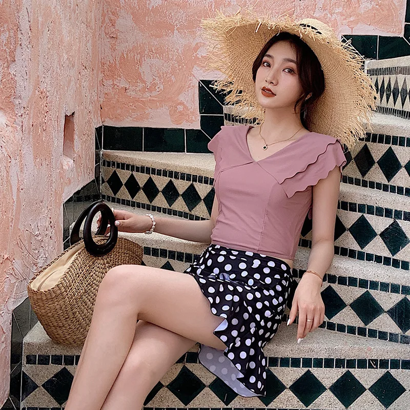 

Girls Swimwear Swimming Suit For Women Swimsuit Girl Separate Three Piece Bikini Set Korean Ins Print Polyester Swim Suit