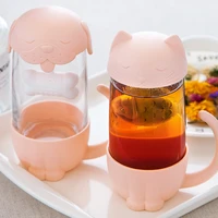 280ml cute cat and dog glass tea mugs with fish infuser strainer filter office cup kawaii mug novelty gifts