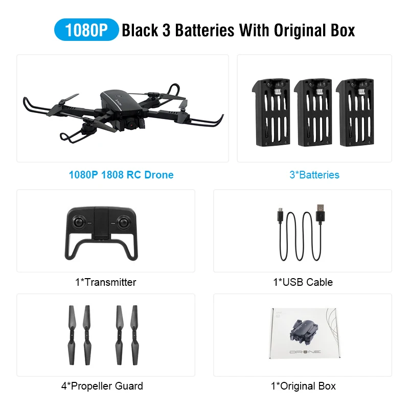 B 1080P 3Batteries 1808 wifi FPV с 4K широкоугольной камерой оптический поток режим удержания высоты складной Радиоуправляемый Дрон Квадрокоптер RTF - Цвет: B 1080P 3Batteries