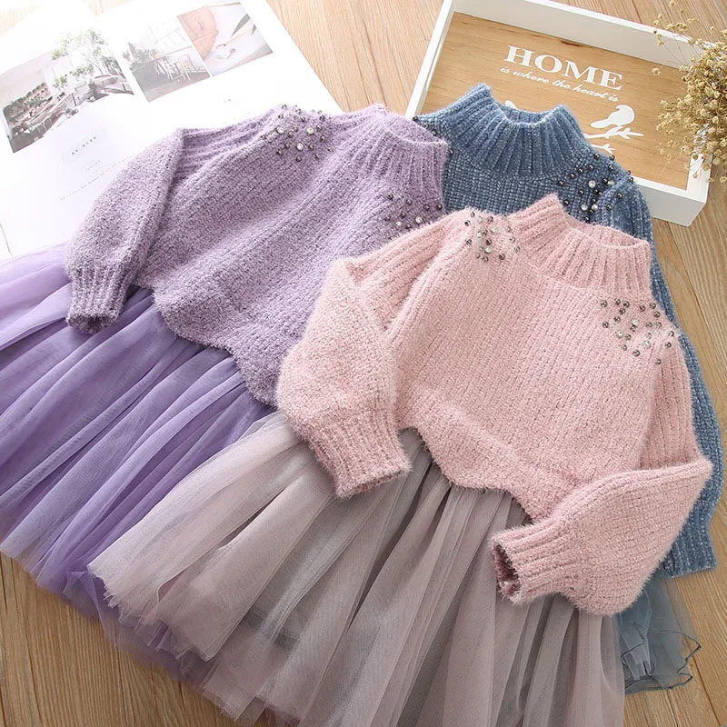 Новинка осенне-зимнее платье для девочек Одежда маленьких свитер вязаная одежда