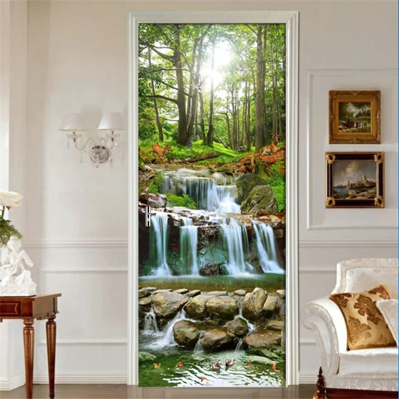 Лесной поток водопад пейзаж наклейки на дверь 3D обои для гостиной Декор двери