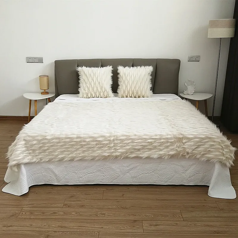 Изысканное жаккардовое покрывало меховой кожаный плед мягкое для дома