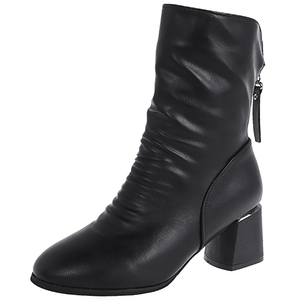 

Women High Heel Modern Boots For Ladies Fleece Warm Shoes Female Pointed Toe Zipper Designer Rubber Short Boot Girls 2021 Winter