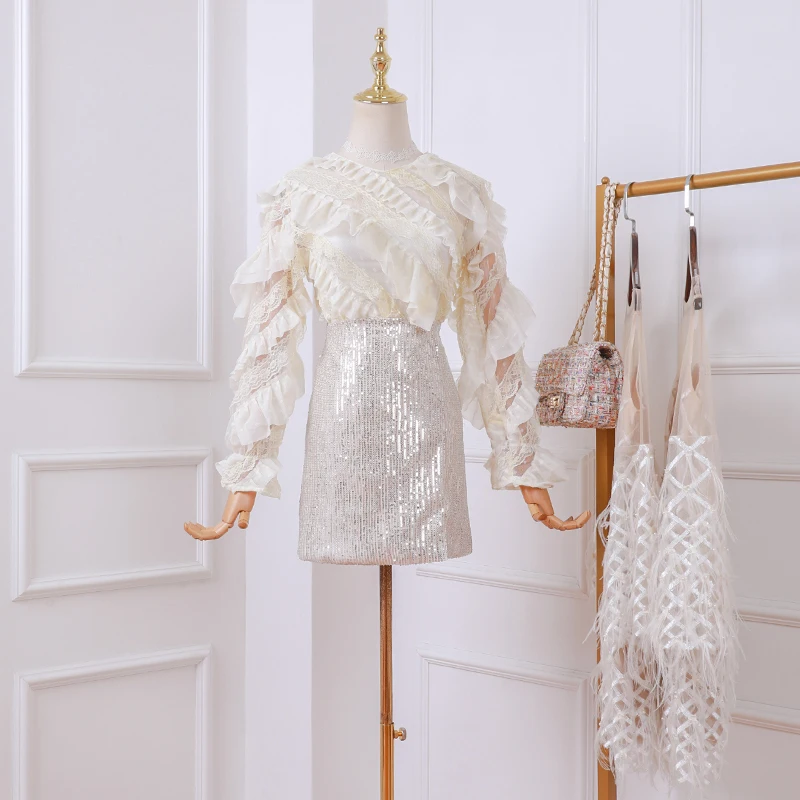 Женский костюм из двух предметов кружевной топ и юбка весна 2020| |