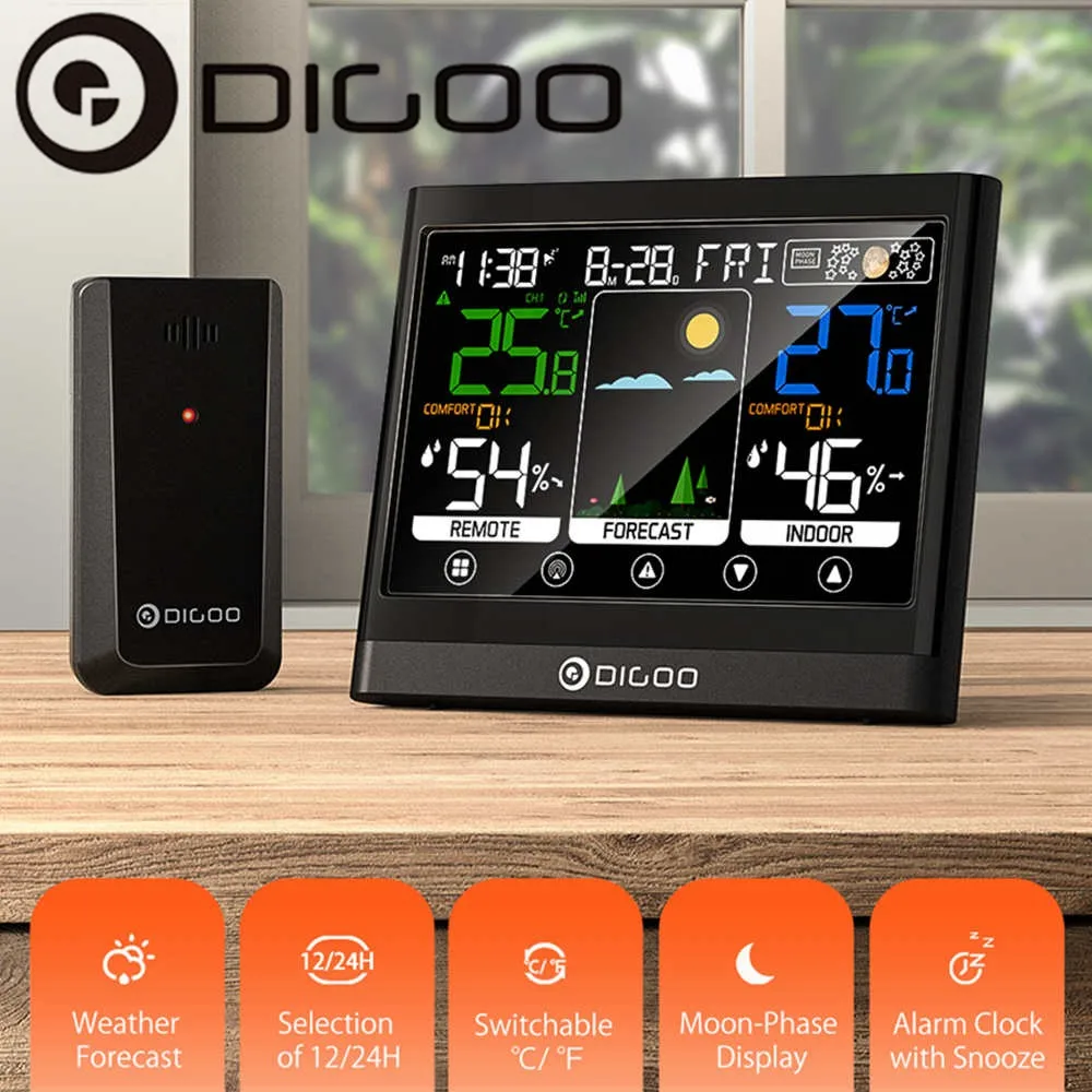 Метеостанция Digoo DG-TH8622 беспроводная с цветным экраном USB уличная гигрометр