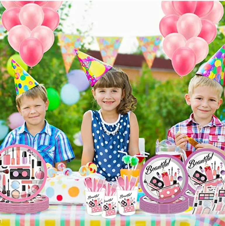 

DIY Decoration Lipstick Eye Shadow Happy Birthday Tableware Makeup Theme Children's Birthday Decoration Set Party Decoration