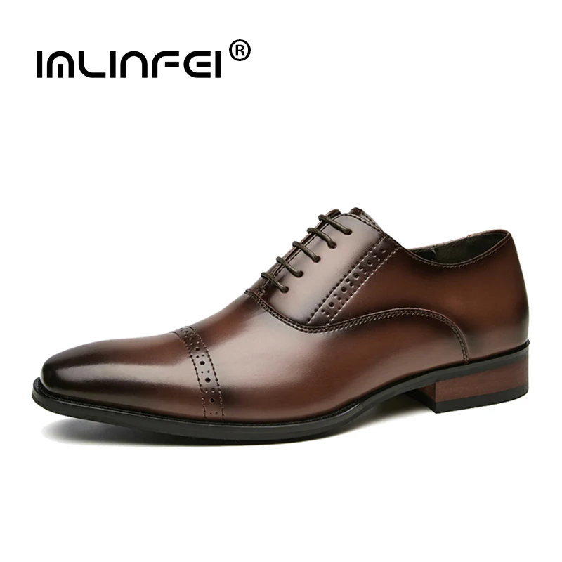 

IMLINFEI Men's Shoes Oxford Leather Shoes Business Formal Shoes Handmade Lace-ups Wedding Shoes