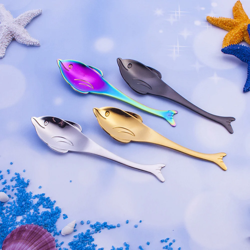 Stainless Steel Coffee Spoon Dolphin Soup Reusable Tea Scoop Stirring Sugar Dessert Cake (Silver) | Дом и сад