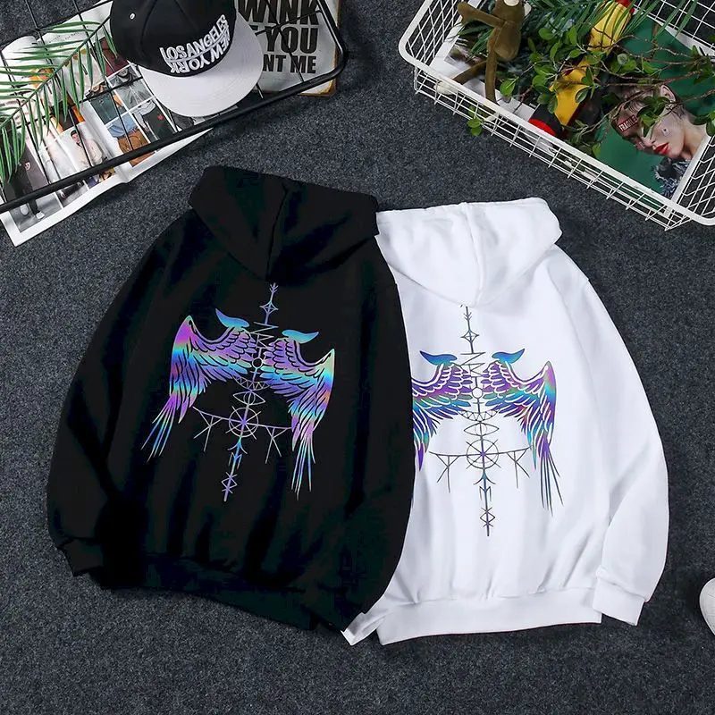 

Harajuku Reflective Hoodies Streetwear Men Women Oversized Hip Hop Rock Sweatshirt Pullover High Street Couple Tops Femme Goth