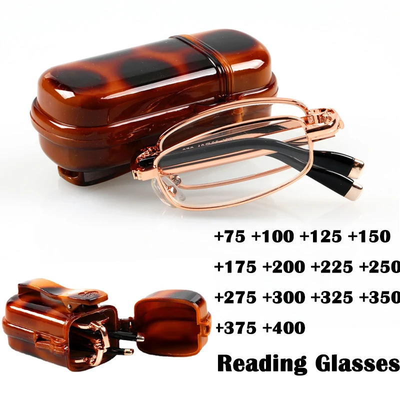 

Винтажные складные мини очки для чтения для мужчин и женщин, мужские небьющиеся увеличительные линзы, пресбиопические очки с полной оправой с чехлом + 175 225
