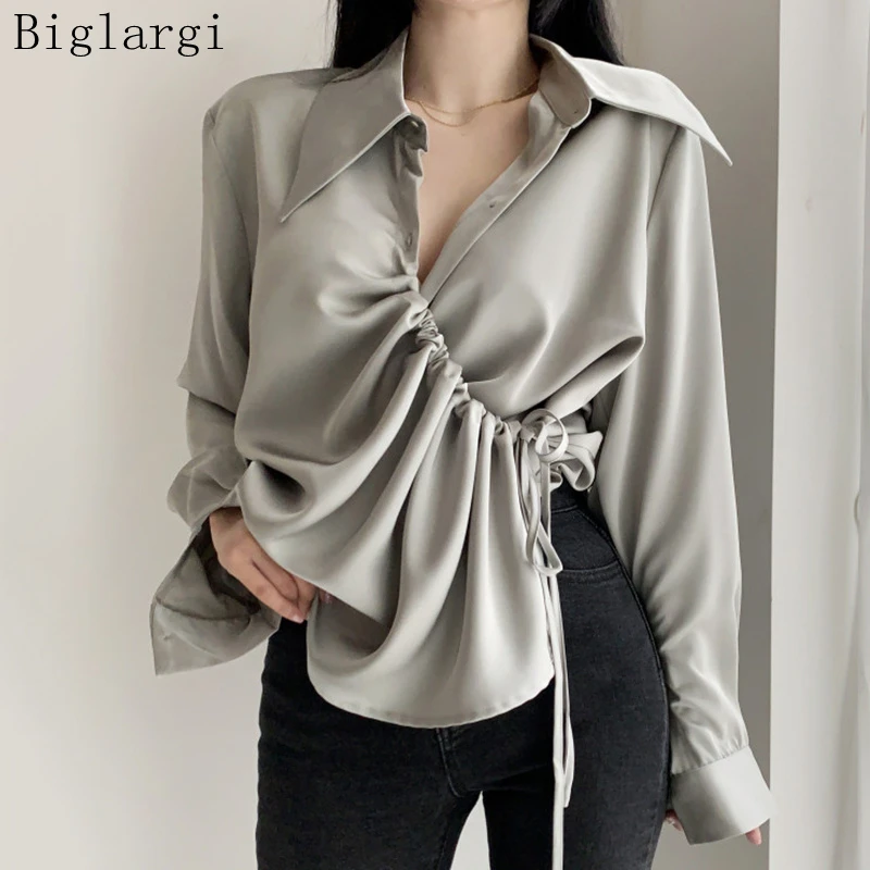 

2022 Spring Autumn Chic Shirt Long Sleeve Satin Blouse Women Korean Style Womens Tops Vintage Office Ladies Blouses Fashion New