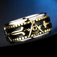 mens masonic jewish nobility rotatable ring titanium steel freemason symbol rings for men jewelry band 10mm wide goth jewle